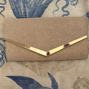 Gold Metallic Envelope Clutch with V-Bar Accent